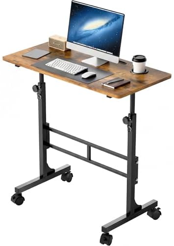 Furmax 31.4" Small Portable Standing Desk Height Adjustable with Lockable Wheels, Mobile Stand Laptop Computer Workstation for Walking Pad Treadmil (Rustic)