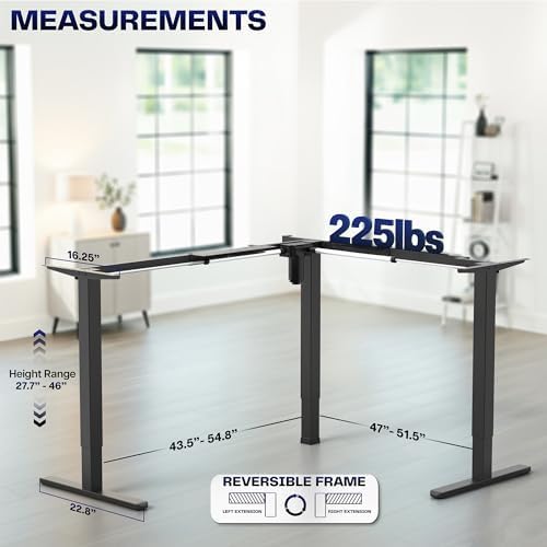 VIVO Black Electric Corner 3 Leg Standing Desk Frame, DESK-E355B