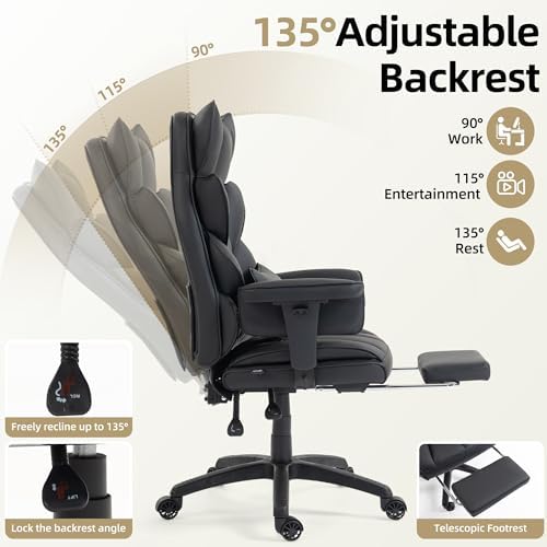 Office Chair,Executive Ergonomic Office Chair with Pocket Spring Cushion, High Back Computer Gaming Chair with Adjustable Armrests, Lumbar Support, Footrest, Executive Chair - Black PU Leather