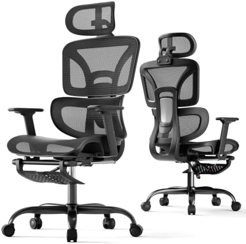 HLDIRECT Ergonomic Mesh Office Chair with Footrest, Lumbar Support(Black)