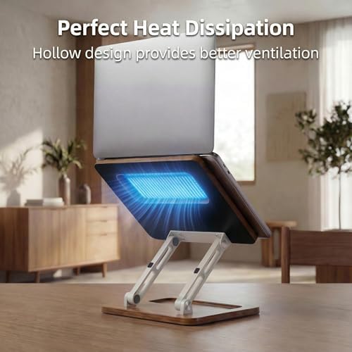 Adjustable Laptop Desk Stand Wood with Storage Slot