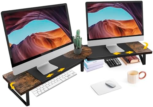 Across-Star Dual-Monitor Stand for Desk - Large Adjustable Length and Angle Riser for 2 Monitors, Double Computer Desktop Organizer, Shelf for TV, Laptop, Printer