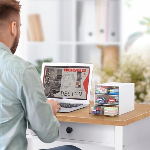 Desk Organizer with 5 Drawers, Rectangular Office Stationery Supplies Desktop Drawers, Plastic Makeup Storage, Suitable for Office, School, Home (White & 6 Drawers)