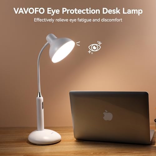 VAVOFO Eye-Caring Wireless Desk Lamp 6781-700 Lumens, 2700-7000K Adjustable Color Temperature, 360° Gooseneck, Touch Control & USB-C Charging, 2.5hrs Cordless Use (White)