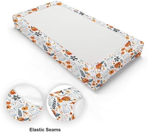 Halloween Pumpkin Flowers Floral Pattern Baby Changing Pad Cover, Unisex Fall Winter Holiday Nursery Diaper Changing Table Pad Mat Sheet for Boys Girls-16x32