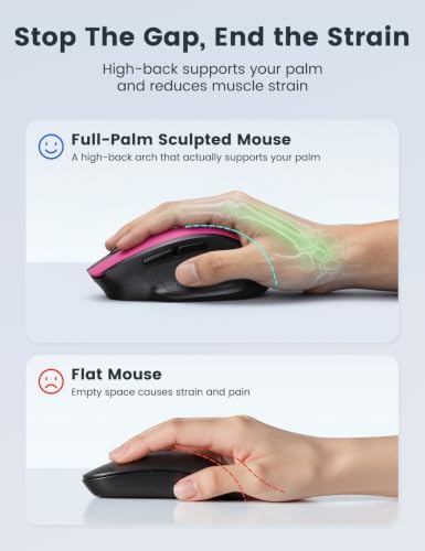 Hot Pink Wireless Mouse for Laptop, Cordless Computer Mice for Travel