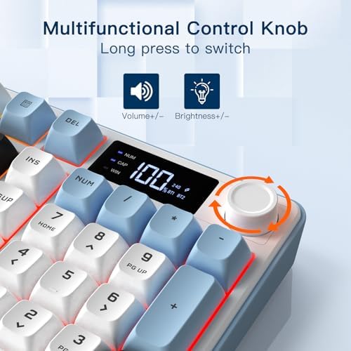 AOC GK210 Wireless Gaming Keyboard with Display & Knob, Tri-Mode BT5.0/2.4GHz/Wired Connectivity RGB Backlit Keyboard with Number Pad, 98-Key Layout, 26-Key Anti-Ghosting, Compatible for Mac, Windows