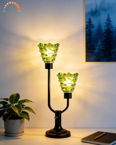 Lightdot Green Glass Table Lamp for Living Room Dimmable Vintage Lamp Gift