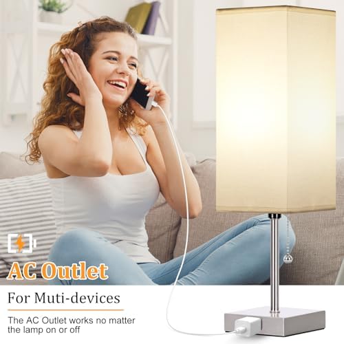 18'' Table Lamp for Bedroom set of 2,3-Color Bedside Lamps with Pull Chain