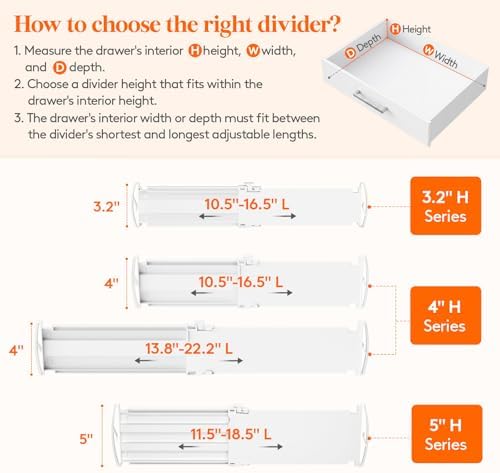 Lifewit 5 Pack 4" High Drawer Dividers, Adjustable Drawer Organizer Clothes