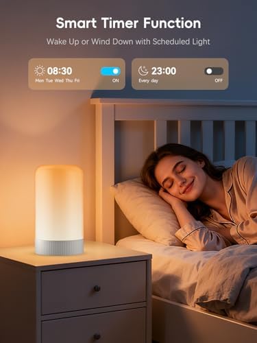 RGBICWW Smart Table Lamp, Touch Bedside Lamp LED Desk Lamp with App Control