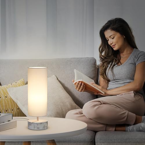 Touch Table Lamp with Marble Grain Metal Base, 3 Way Dimmable Bedside Lamp
