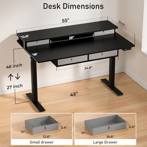 55 x 30 Inch Electric Standing Desk with 4 Drawers, Classic Black