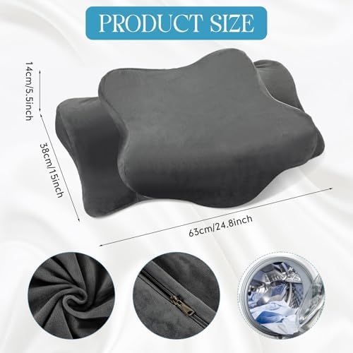 Hahafelt Cervical Neck Pillow Case Plush with Zipper, Dark Gray, Queen Size