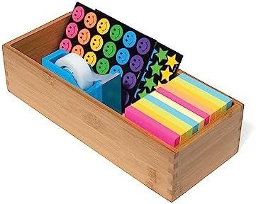 Lipper International Bamboo Wood Utensil Holder Storage Box for Cooking Tools, Makeup, or Office Supplies, 5" x 12" x 3" (Pack of 6)