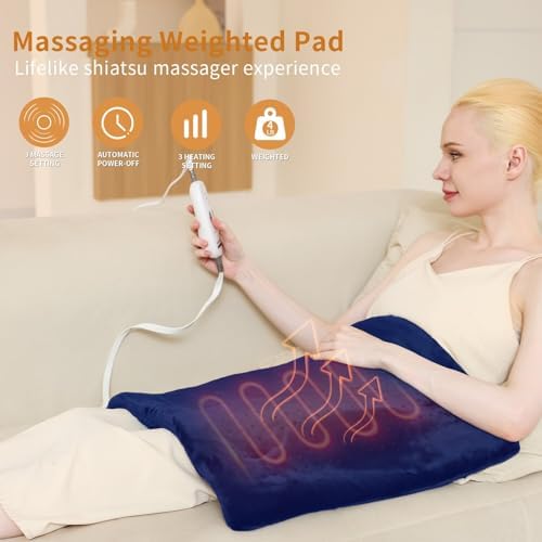Massaging Weighted Heating Pad for Back and Shoulders,12"*24",Dark Blue