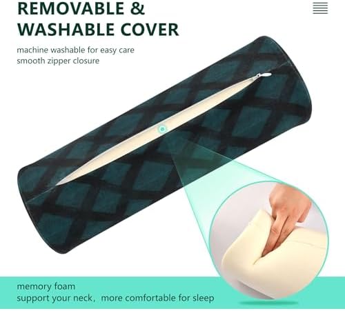 Bolster Pillow for Bed Small Neck Roll Pillow Round Pillow Throw Cylinder Throw Pillow Sleep Posture Support Argyle Plaid Darkturquoise