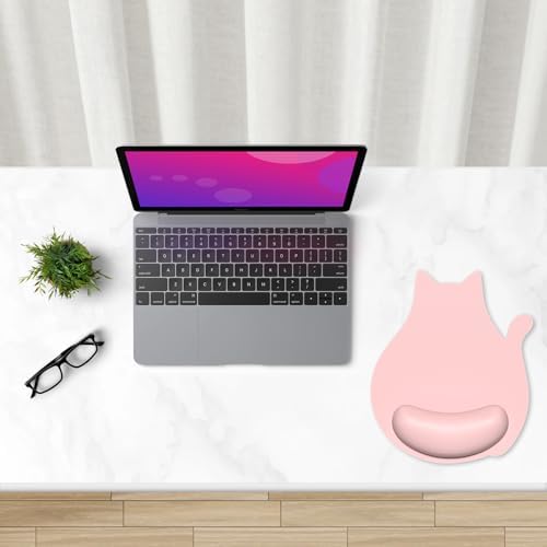 Ergonomic Mouse Pad with Wrist Rest, Cute Cat Memory Foam Padded Pain Relief Non-Slip Wrist Support Mouse Mat for Gaming Work Computer Laptop, Funny Office Supplies Desk Accessory, Pink