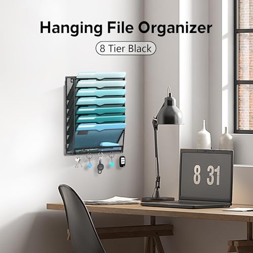 8-Tier Wall File Organizer and Mail Organizer with 5 Hooks, 2 Pack