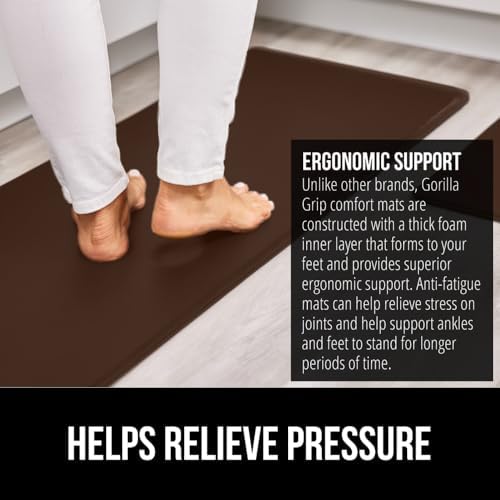 GORILLA GRIP Cushioned Kitchen Mats for Floor, 2 PK, 17x29+17x59, Brown