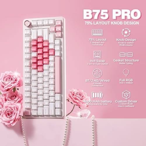 YUNZII B75 PRO 75% Wireless Mechanical Keyboard (White Heart,Cocoa V2)