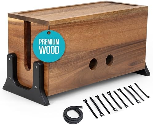 Extra Large Cable Management Box, Wood Cord Hider Box & Organizer for Power Strip, TV Wires & Desk Cable Storage
