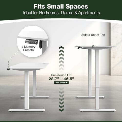 Mount-It! White Standing Desk 48x24 – Electric Height Adjustable Sit to Stand Desk with Memory Presets, Ergonomic Home Office Table, White Frame with White Splice Board Top