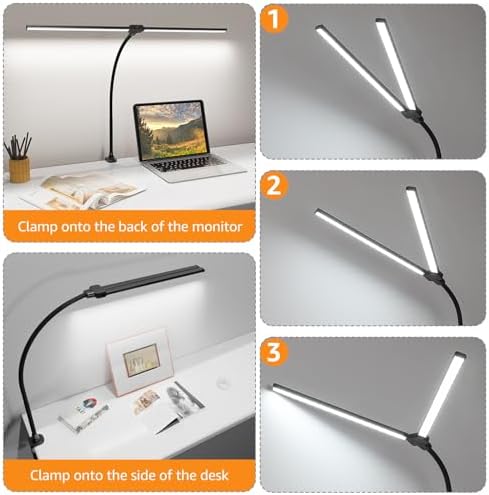 ShineTech LED Desk Lamp for Home Office, Ultra Bright Clamp Light with Flexible Gooseneck, 25 Lighting Modes, Eye-Caring Architect Lamp for Dual Monitors, Reading & Gaming Setup