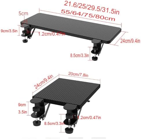 90° Foldable Desk Extender Armrest Shelf, Extended Desktop and Space Saver, Clamp-On Keyboard Drawer Tray, with Steel Bracket, Computer Elbow Arm Support(24x80cm(9.4x31.5in))