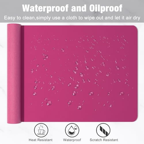 Hsurbtra Desk Pad, 35.5" x 17" PU Leather Desk Mat, XXL Extended Mouse Pad, Waterproof Desktop Blotter Protector, Non-Slip Ultra Thin Large Laptop Keyboard Writing Mat for Office Home, Bright Rose