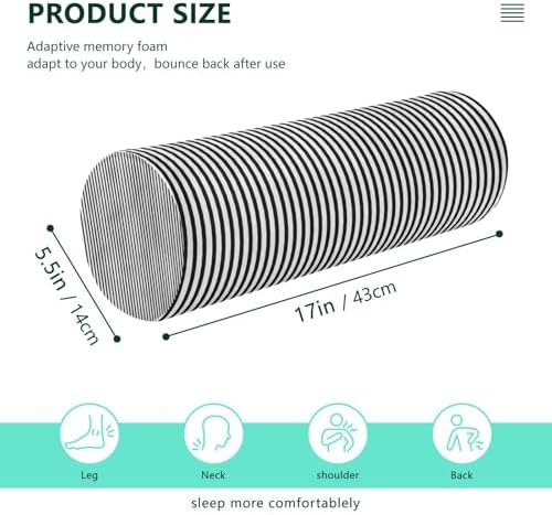 Black White Stripes Neck Roll Pillow - Extra Dense Memory Foam Round Cylinder Bolster for Cervical Support, Spondylosis, Neck Pain Relief