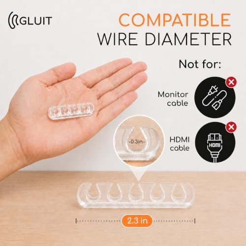 Cord Organizer for Desk, Nightstand Cable Holder, 5 Psc, Transparent