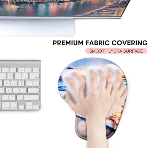 JIKIOU Ergonomic Mouse Pad with Gel Wrist Rest 2 Pack, Portable Small Beach