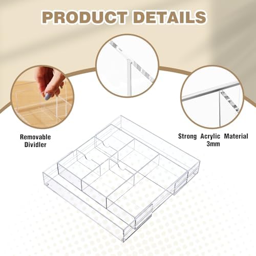 Briwooody 2 Pcs Acrylic Drawer Organizer, 12 x 18 x 2.1'', 8 Compartments