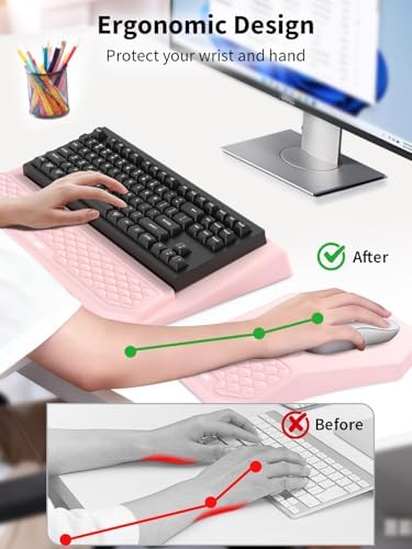 3-in-1 Ergonomic Keyboard Stand with Wrist Rest & Mouse Pad Set, Pink