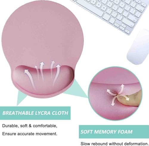 Mouse Pad with Wrist Support, Ergonomic Mouse Pad with Memory Foam Wrist Rest Cushion, Non-Slip Rubber Base Gaming Mice Pad for Home Office Computer Laptop, Pink
