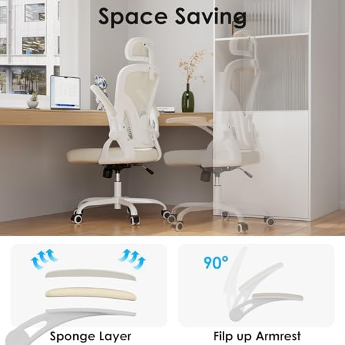 Farini Ergonomic Office Chairs with Headrest, Set of 4, White & Beige