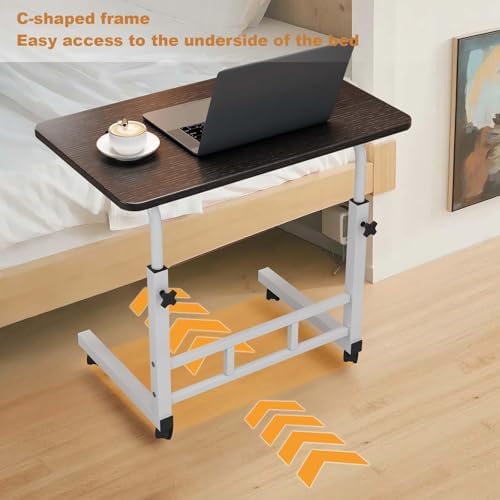 Adjustable Height Mobile Computer Desk, Small Standing Desk with Wheels, Portable Stand Up Desk, Mobile TV Tray Table Rolling Desk for Home Office, Study, and Small Spaces, Black