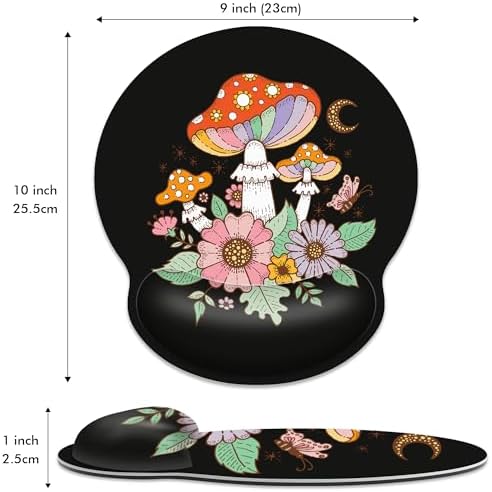 Black Mushroom Ergonomic Mouse Pad with Wrist Rest for Desk Work Office