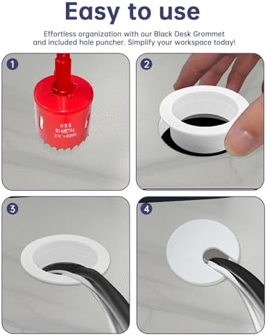 1-3/8 in. Hole Saw with 10PCS White Desk Grommet - Cable Management Kit for TV, Office, and Home Table - Hide Wires Behind Wall, TV Wall Cable Pass Through, Desk Cable Hole Covers
