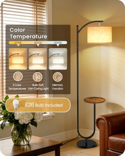 Floor Lamp with Side Table for Living Room with Tray, 9W LED Bulb
