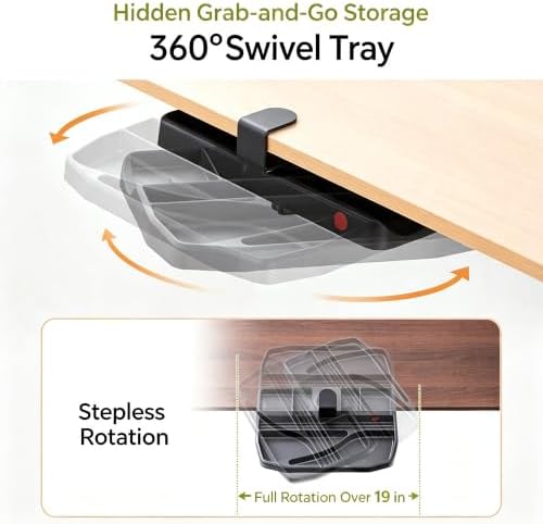 Clamp-On Under Desk Organizer, 360° Swivel Tray & 5-Height Keyboard Tray, No-Drill Mount, Hidden Mouse Pad Storage, Fits 0.59-1.57" Desks, Black/Gray-White, Gray-White, Single Storage Tray