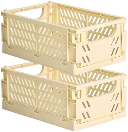 HUUSMOT 2-Pack Collapsible Plastic Storage Baskets, Yellow, 9.8"x6.5"x3.8"