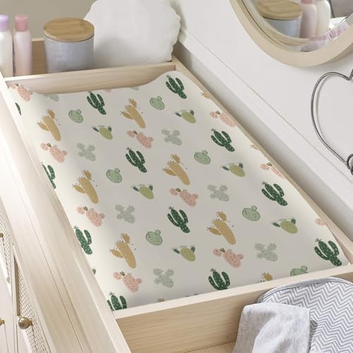 Cartoon Colorful Western Cactus Pattern Baby Changing Pad Cover, Unisex Cactus Nursery Diaper Changing Table Pad Mat Sheet for Boys Girls-16x32