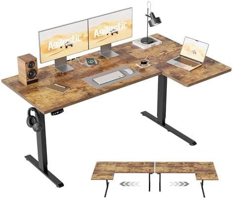Agilestic 55 * 28 Inch Reversible L Shaped Electric Standing Desk, Brown