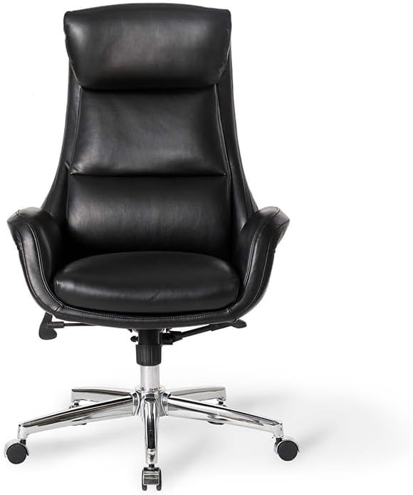 Glitzhome Mid-Century Modern Air Leatherette Adjustable Swivel High Back Office Chair, Black