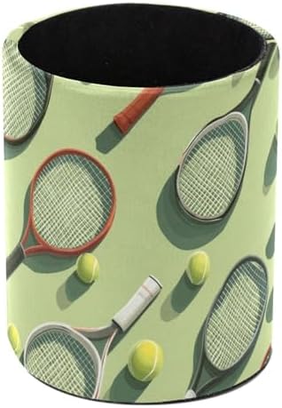 Leather Pen Holder for Desk, Tennis Balls Racket Painted Pencil Cup Pen Organizer Makeup Brush Holder for Office Home Kids Countertop Desk Accessory Storage
