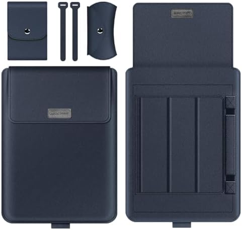 Laptop Sleeve 13-14" Case with Stand, Compatible with Microsoft Surface Laptop 5/4/3/2 13.5", MacBook Air/Pro 13.3", PU Leather Sleeve for 15-16" Laptops - Dark Blue