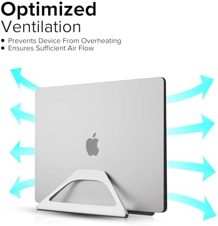 Elestoria Aluminum Vertical Laptop Stand with Gravity Auto-Lock – Adjustable Laptop Holder Vertical fits MacBook Pro/Air, Chromebook & Gaming Laptops up to 17.3" – Space-Saving Desktop Dock - Silver
