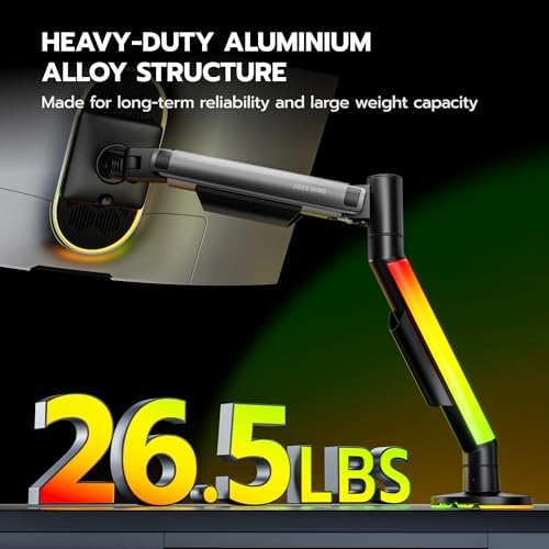 ARES WING RGB Single Monitor Arm Desk Mount for 17-40 inch Monitors, Grey